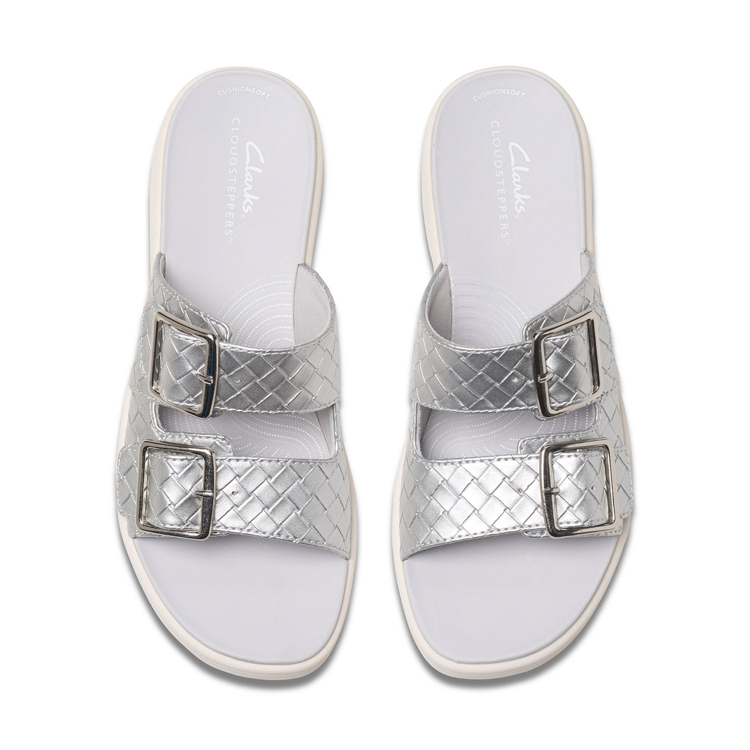 Clarks Women Drift Buckle Silver Sandals