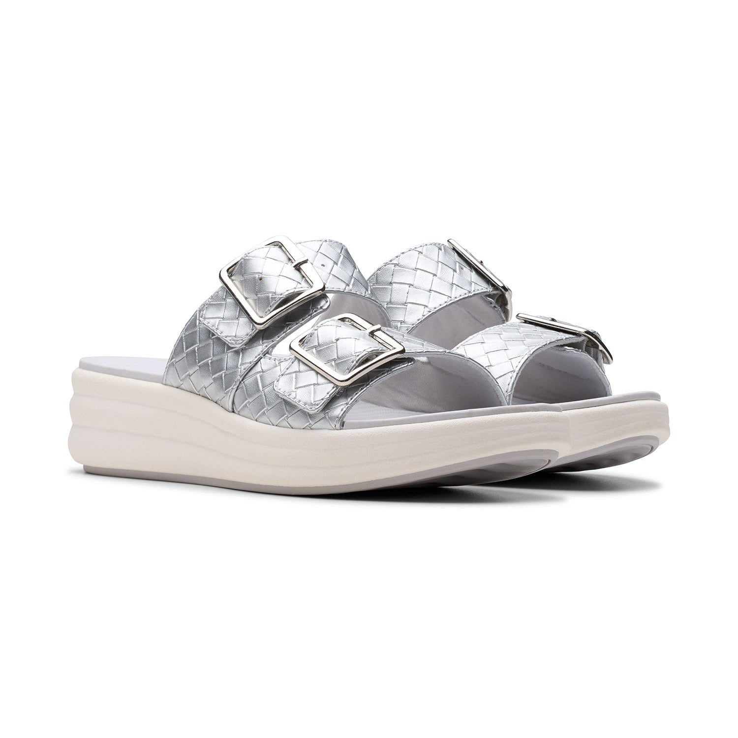 Clarks Women Drift Buckle Silver Sandals