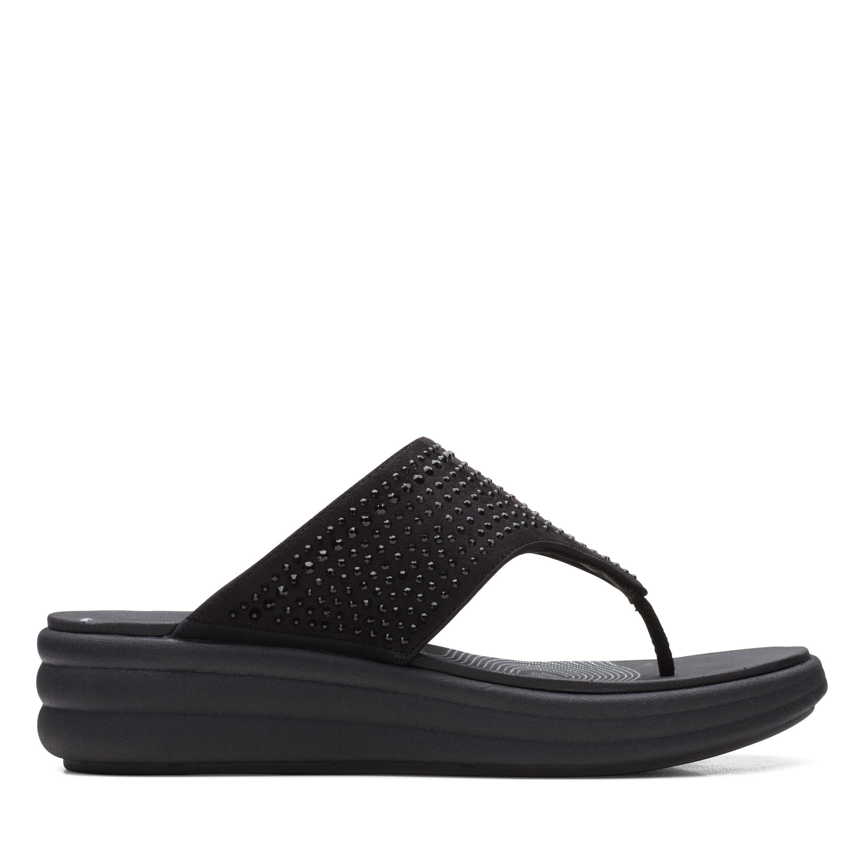 Clarks Women Blacksuede Drift Jaunt Sandals