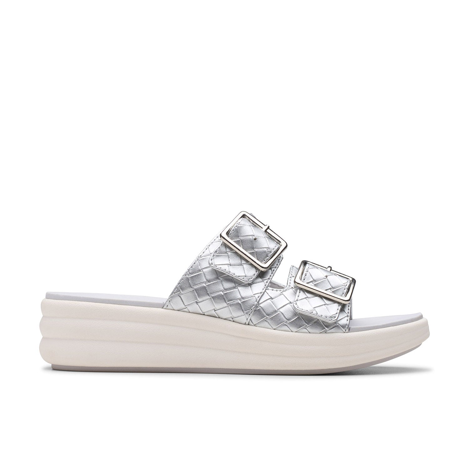 Clarks Women Drift Buckle Silver Sandals