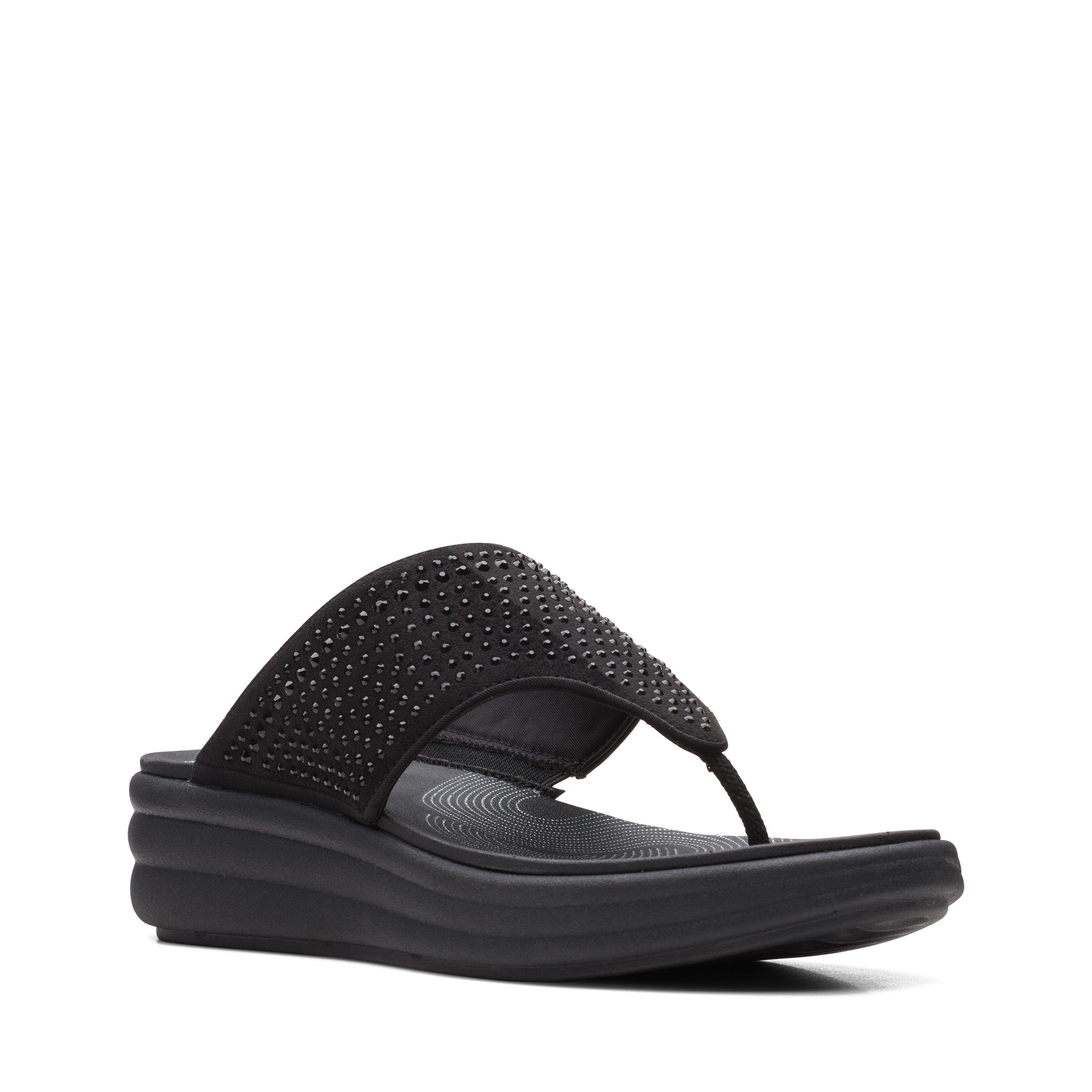 Clarks Women Blacksuede Drift Jaunt Sandals