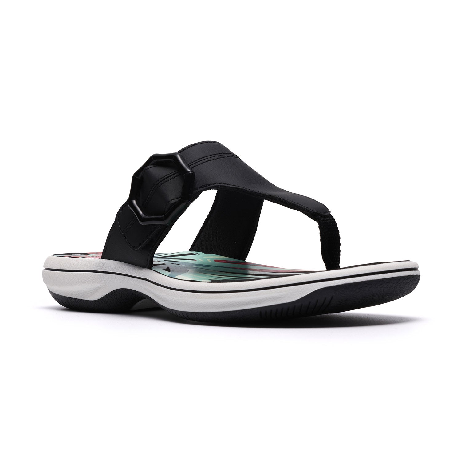 Clarks Women Brinkley Cove Black Pat Sandals