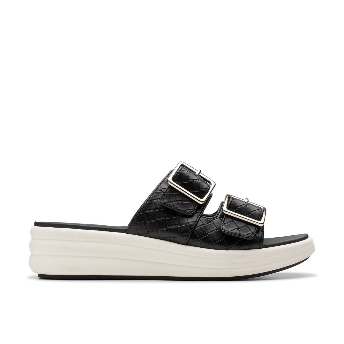 Clarks Women Drift Buckle Black Slide - Black / 3